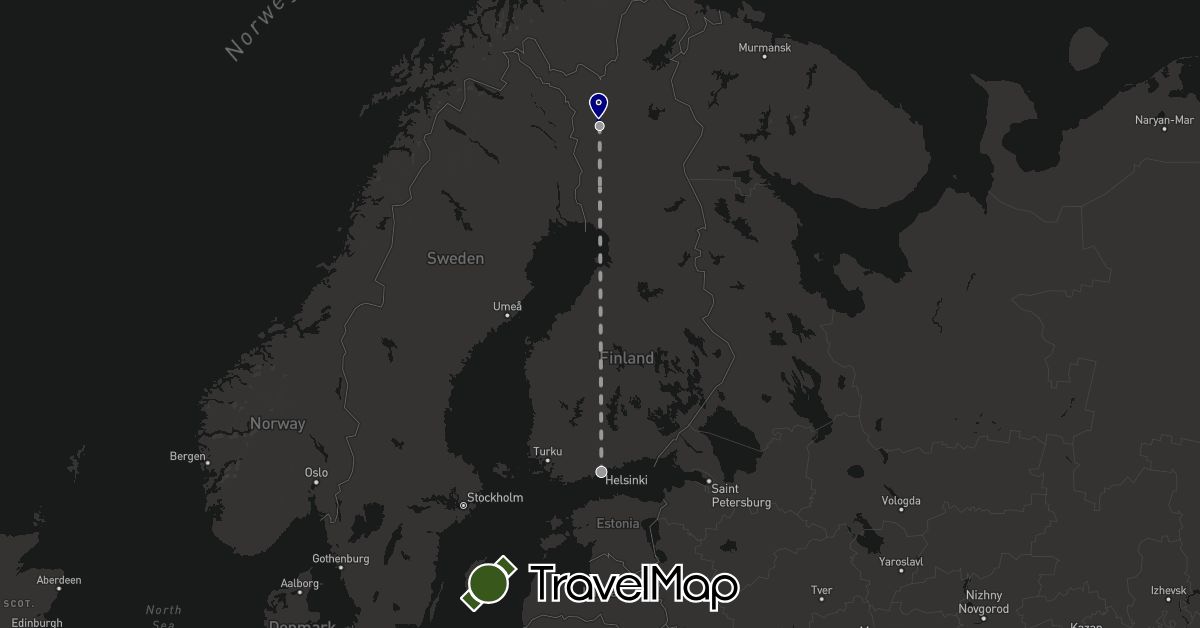 TravelMap itinerary: driving, plane in Finland (Europe)