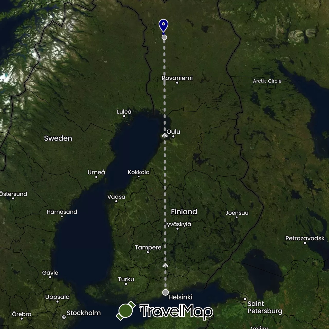 TravelMap itinerary: driving, plane in Finland (Europe)